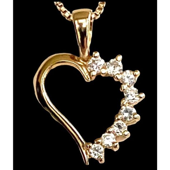 ES# Gold Vermeil & Cz Heart Necklace - Picture 1 of 6